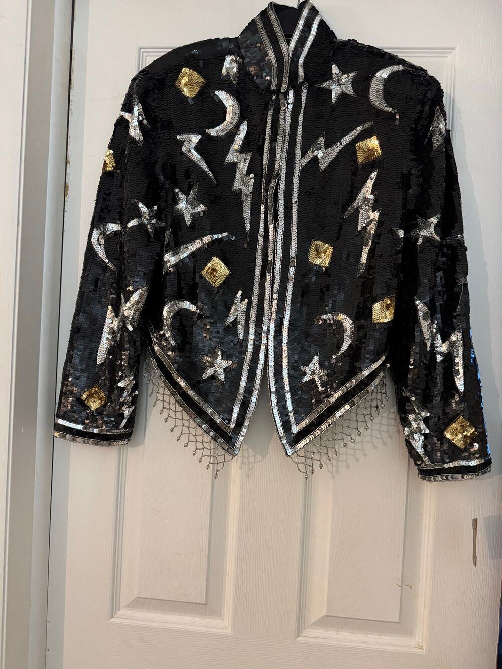 NWT Vintage The Icing 100% Silk Beaded Sequin Celestial Moon Star Jacket, Size L